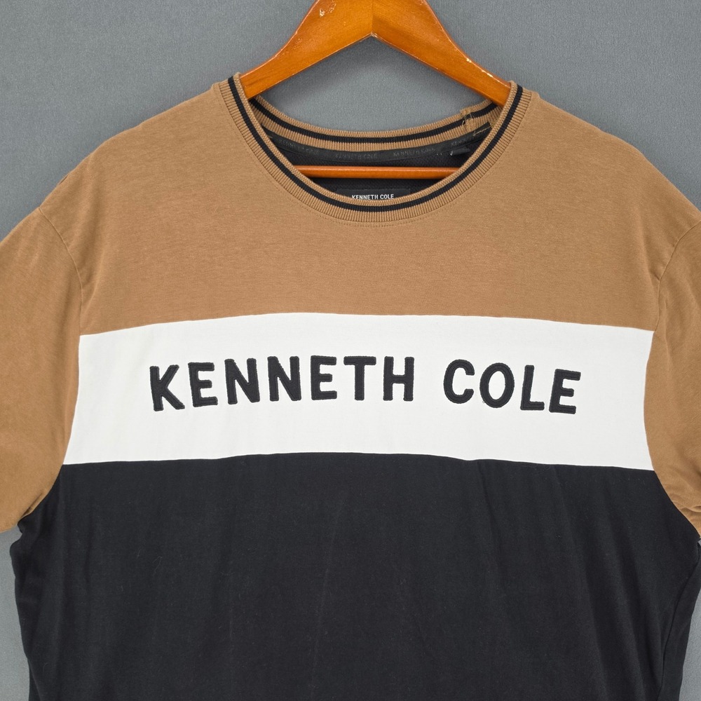 Kenneth Cole New York Mens 2X Colorblock Logo T-Shirt Tan White Black Tee